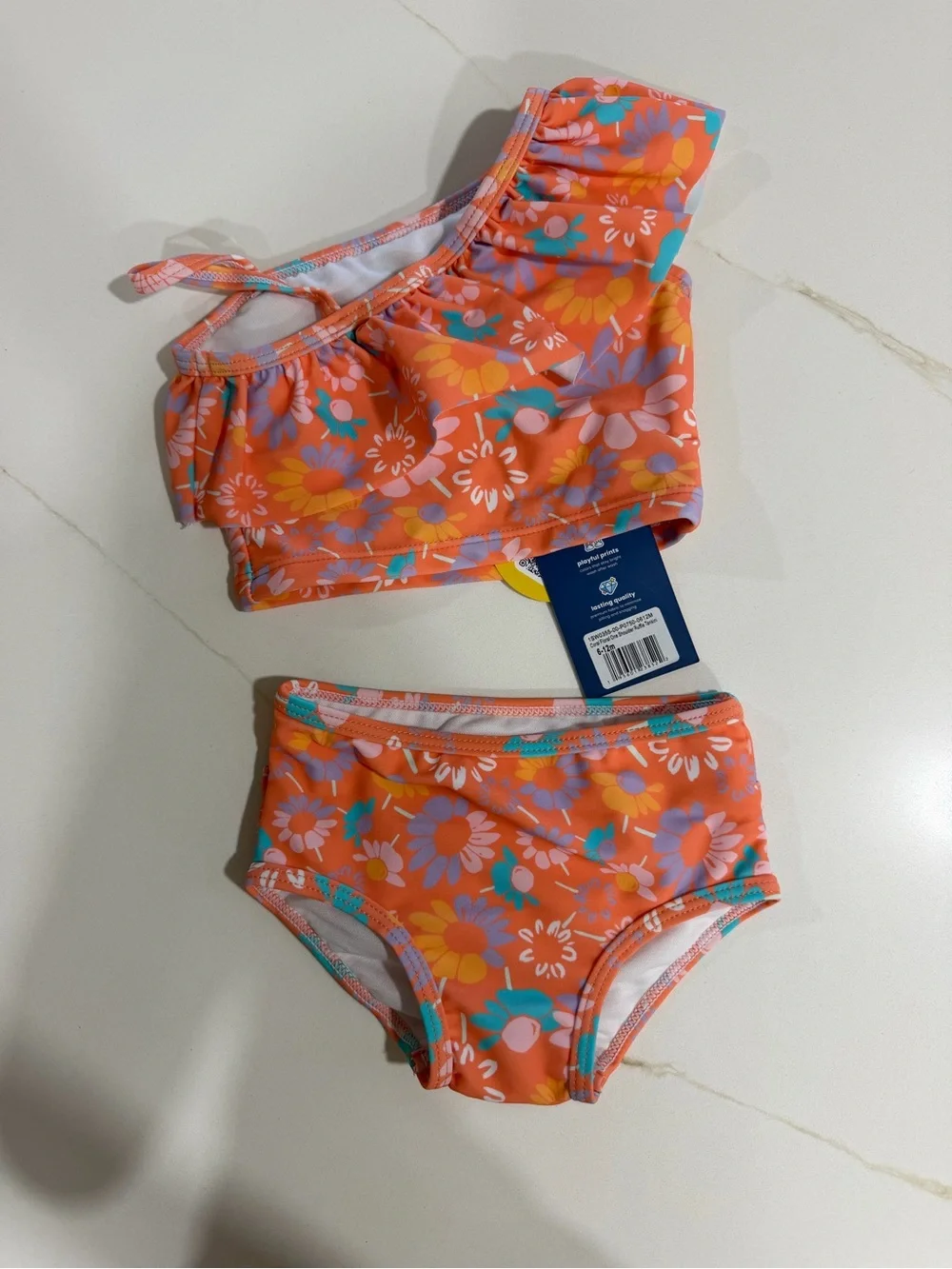 Ruffle Butts Coral Floral Ruffle Two-Piece Swim Set